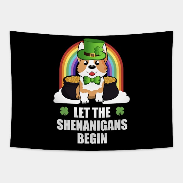 Corgi Dog Shenanigans Funny St Patricks Day Tapestry by TheBeardComic