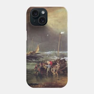 A Coast Scene with Fishermen Hauling a Boat Ashore Phone Case