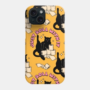 Roll with it Black Cat Pattern in yellow Phone Case