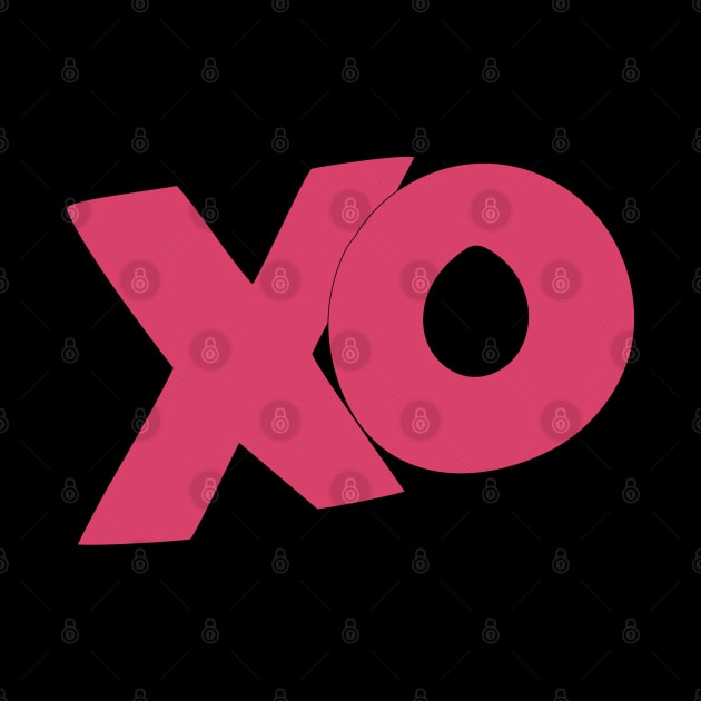 XO hugs and kisses cartoon text art in dark pink by Angel Dawn Design