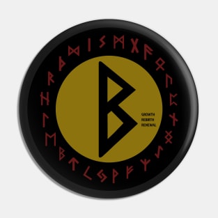 Yellow Berkana Futhark Rune Symbol Pin