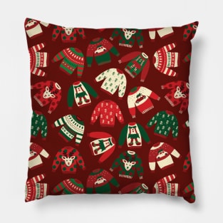 Ugly Christmas Sweaters Red Green Beige Pillow