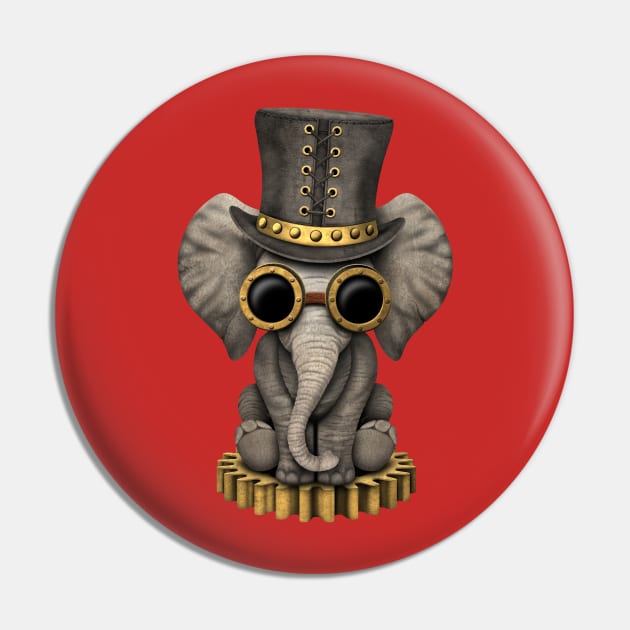 Steampunk Baby Elephant Cub Pin by jeffbartels