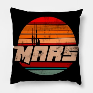 Mars vintage sun stripes distressed retro badge logo emblem Pillow