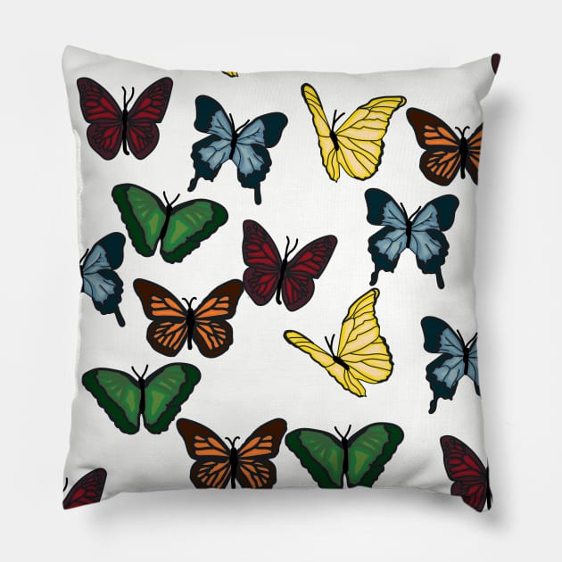 Red, Orange, Yellow, Green, and Blue Butterflies Pillow by courtneylgraben