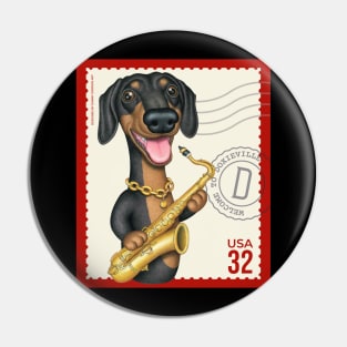 Cute Funny Doxie Dachshund Dog Postage Stamp Design Pin