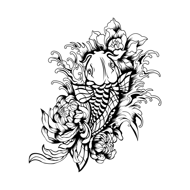 Betta Fish Flower Lineart by Marciano Graphic