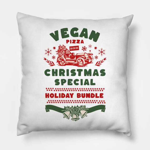 Vegan Pizza Christmas Special, Vegan Christmas 2023 Pillow by KindWanderer