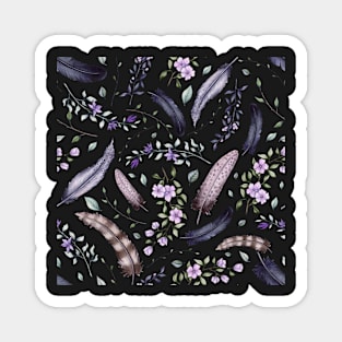 Seamless Pattern of Watercolor Little Flowers and Feathers Magnet