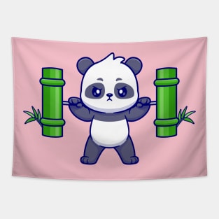 Cute Panda Lifting Bamboo Barbell Cartoon Tapestry