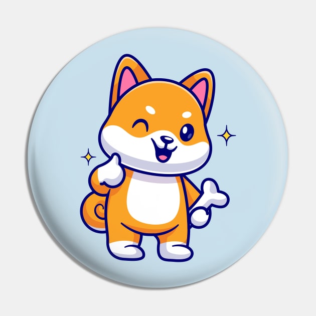 Cute Shiba Inu Holding Bone With Thumb Up Cartoon Pin by Catalyst Labs