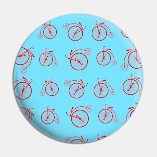 Red Retro Bicycle Pattern on Blue Background Pin