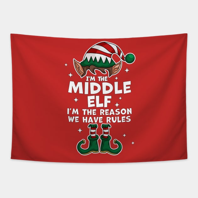 I'm The Middle Elf Xmas Family Matching Funny Christmas Tapestry by OrangeMonkeyArt