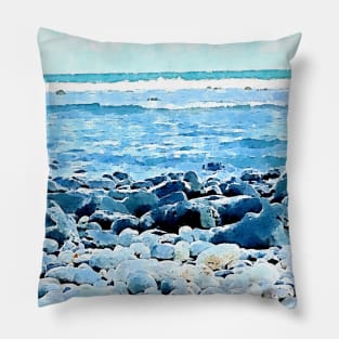 rocky beach Hand painted Watercolor Pillow