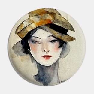 Fashion Sketch Watercolor 1950s Hat Pin