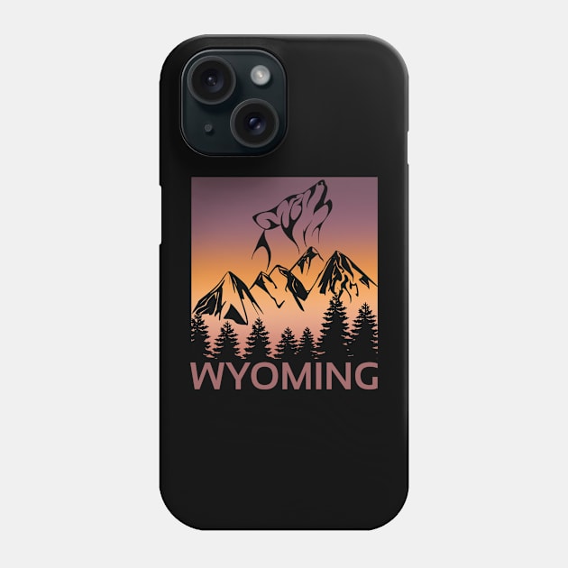 Wyoming Sunset Wolf Howling at The Moon Trees and Mountains Phone Case by jackofdreams22