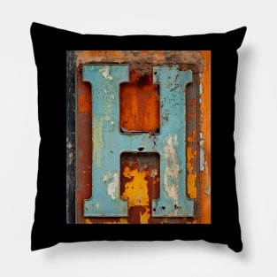 Rusty Letter H Antique Monogram Letter H Initial Alphabet Pillow