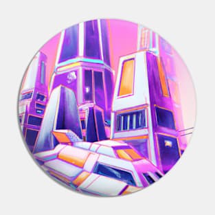 Spaceship With Pink Sky Futuristic Synthwave City Pin