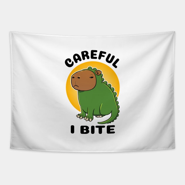 Careful I bite Capybara Dinosaur Tapestry by capydays