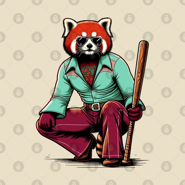 Retro Rebel: 70s Fashion Red panda with baseball batters by TimeWarpWildlife