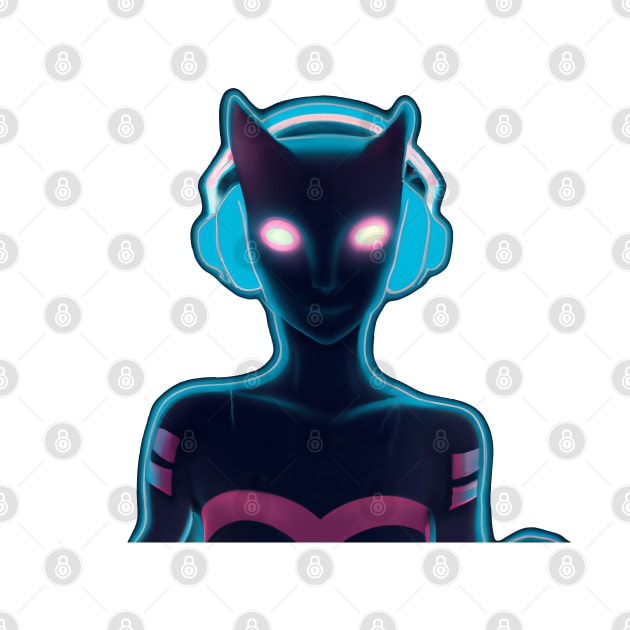 Cyborg synthwave cat lady DJ by arc1