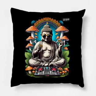 Techno T-Shirt - Techno Buddha - Catsondrugs.com - Techno, rave, edm, festival, techno, trippy, music, 90s rave, psychedelic, party, trance, rave music, rave krispies, rave flyer T-Shirt Pillow