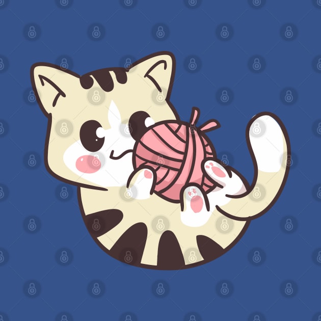 Kawaii Cat Playing With Yarn Ball by Illustradise