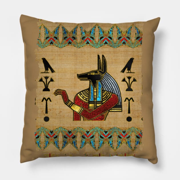 Egyptian Anubis Ornament on papyrus Pillow by Nartissima