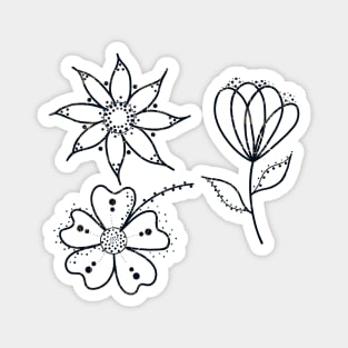 Golden Glitter Doodle Flowers (Black) Magnet