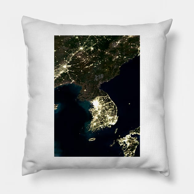 Korea at night, satellite image (C004/4096) Pillow by SciencePhoto