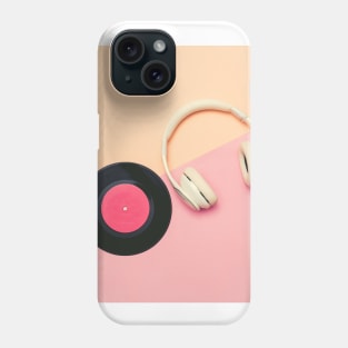 Headphones and Vinyl Record Photo, Pastel Pink and Peach Phone Case