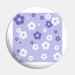 Retro Flowers Purple Blue Cyan Pin