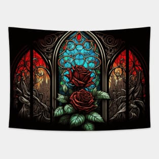 Stained Glass Roses Tapestry