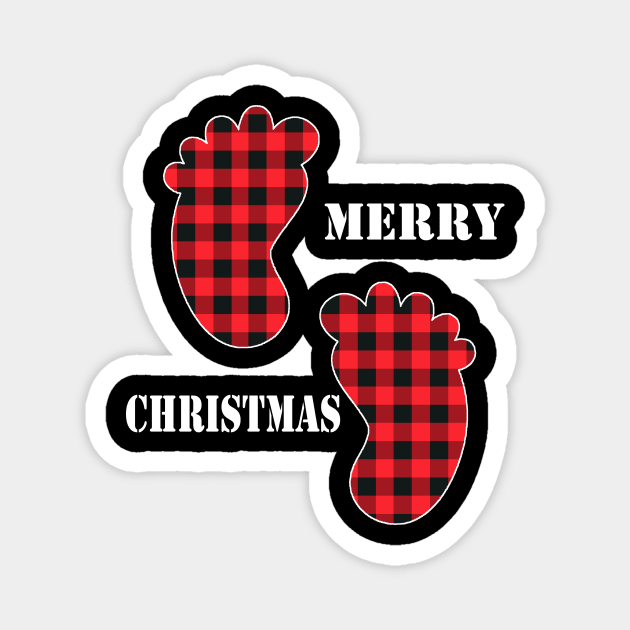 Merry Christmas Baby Feet Red Plaid Buffalo Magnet by Nancie