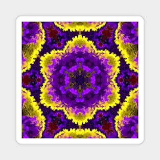 Psychedelic Mandala Flower Yellow and Purple Magnet