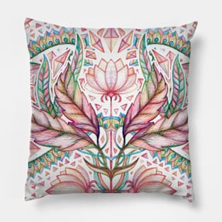 Lily, Leaf & Triangle Pattern - multi-color version Pillow