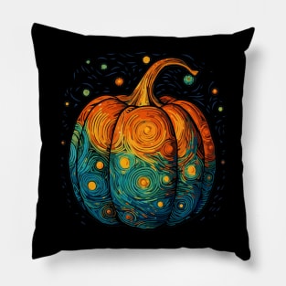 Pumpkin Halloween Van Gogh Starry Night Aesthetic Pillow