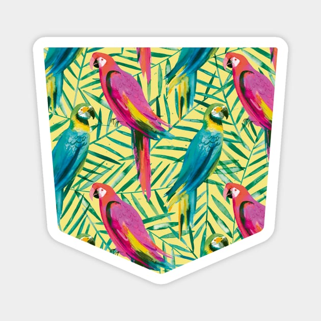 Pocket- watercolor tropical palms parrots Magnet by ninoladesign