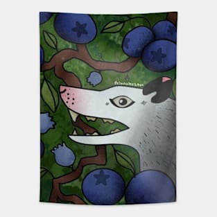 Opossum in a Blueberry Bush Tapestry