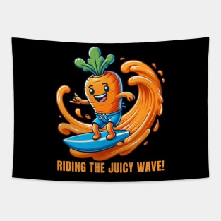 Surfing Carrot Adventure Illustration Tapestry