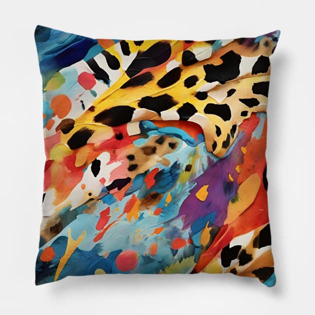 Unique Colorful Wild Animal Print Painted Pattern Pillow by ZAZIZU