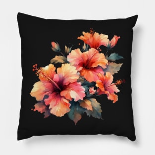 Beautiful Watercolor Tropical Hibiscus Flower Pillow