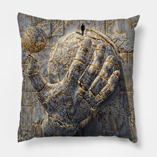 Giant Hand with Golden Sphere: Modern & Conceptual Art Pillow