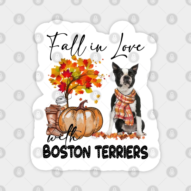 Fall In Love With Boston Terriers Fall Pumpkin Thanksgiving Magnet by cyberpunk art