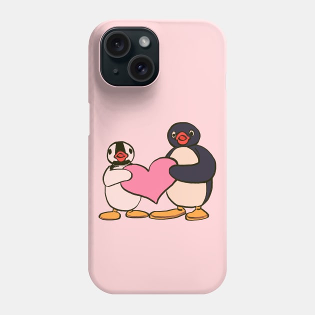 cute pingu and pinga penguin holding heart Phone Case by mudwizard