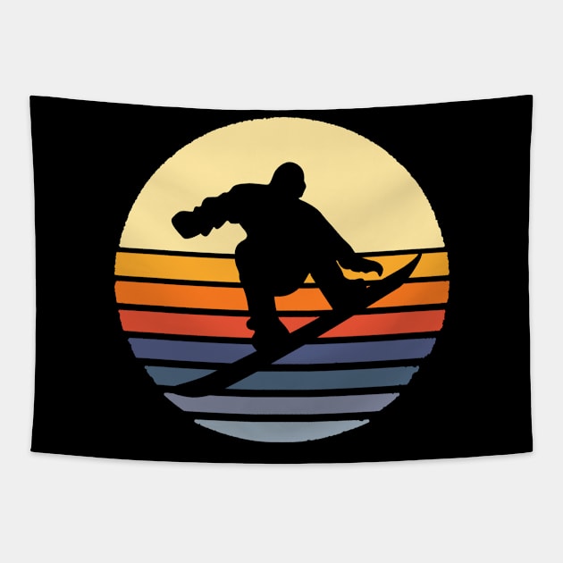 Retro Snowboard Snowboarder Tapestry by funkyteesfunny