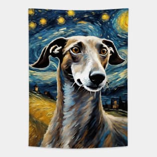 Greyhound Dog Breed Painting in a Van Gogh Starry Night Art Style Tapestry