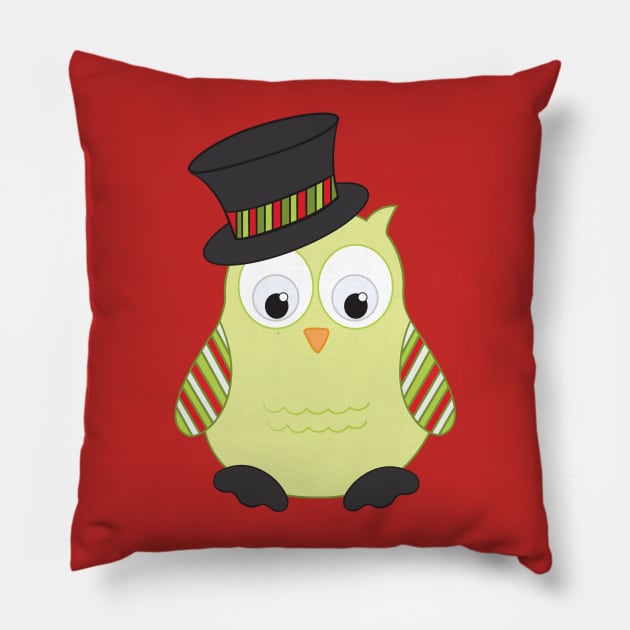 Cute Owl in Top Hat Pillow by painteddreamsdesigns