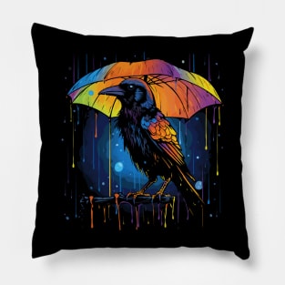 Crow Rainy Day With Umbrella Pillow