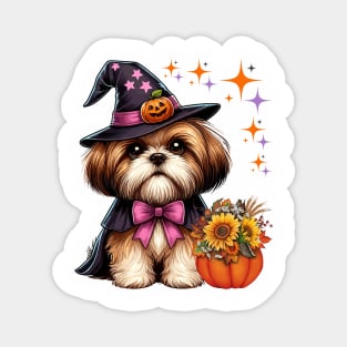 Halloween Shih Tzu Dog Lover Witch Hat Rainbow Pumpkin Magnet